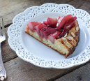 Almond Poached Pear Brioche Cake with red Wine Caramel